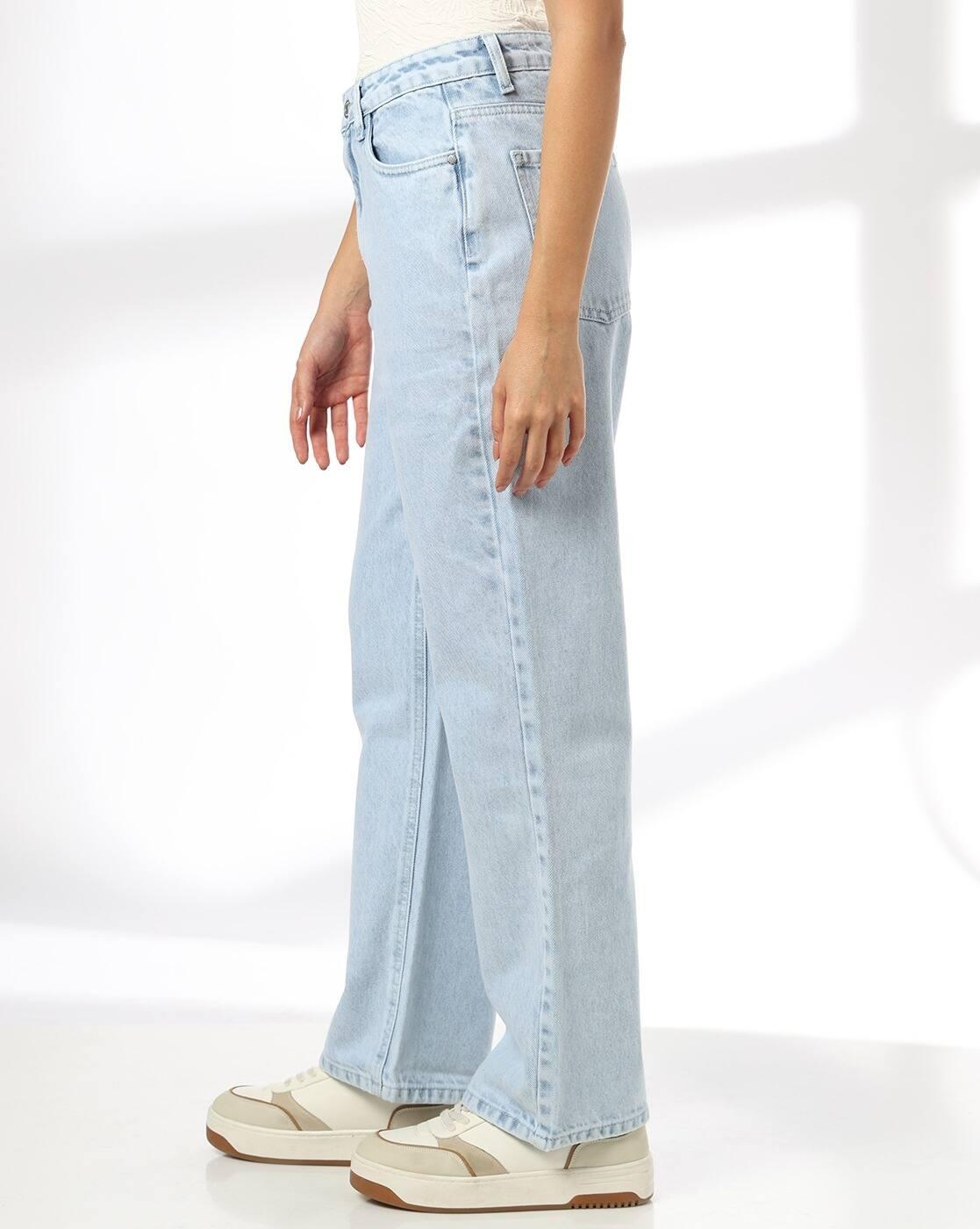 Women Heavily Washed High-Rise Straight Jeans
