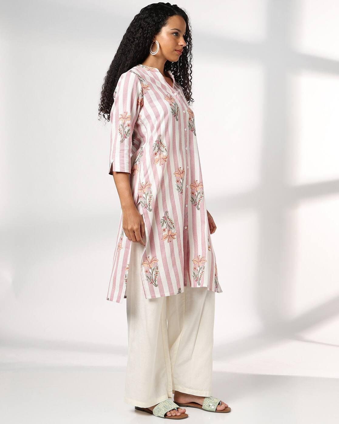 Women Striped Straight Kurta with Insert Pockets