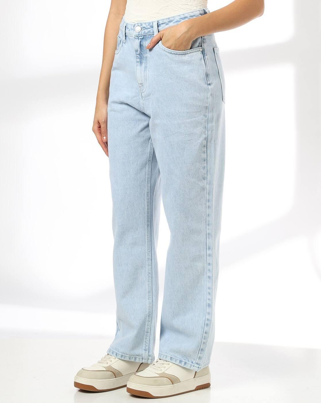 Women Heavily Washed High-Rise Straight Jeans