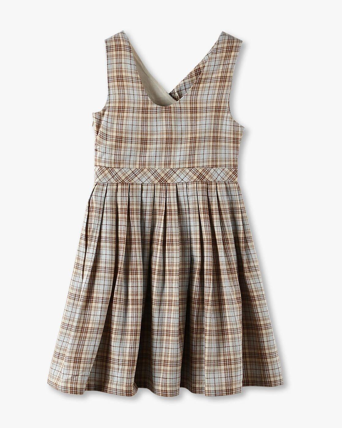 Girls Checked Fit & Flare Dress & Shirt Set