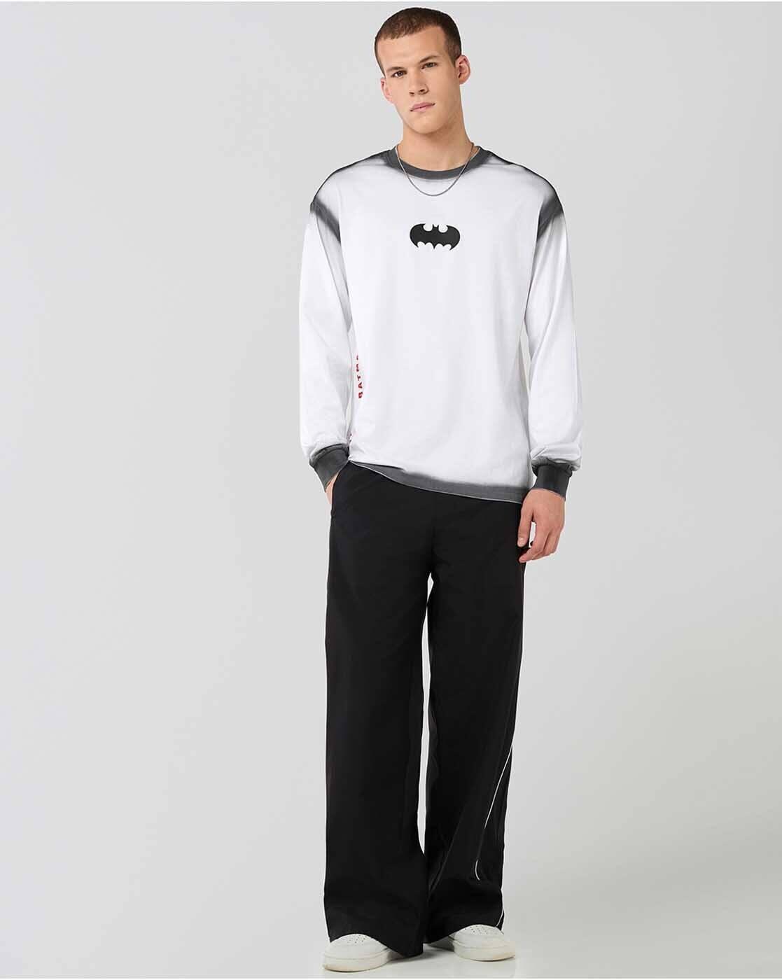 DC - Men's White Batman Graphic Printed Oversized T-shirt