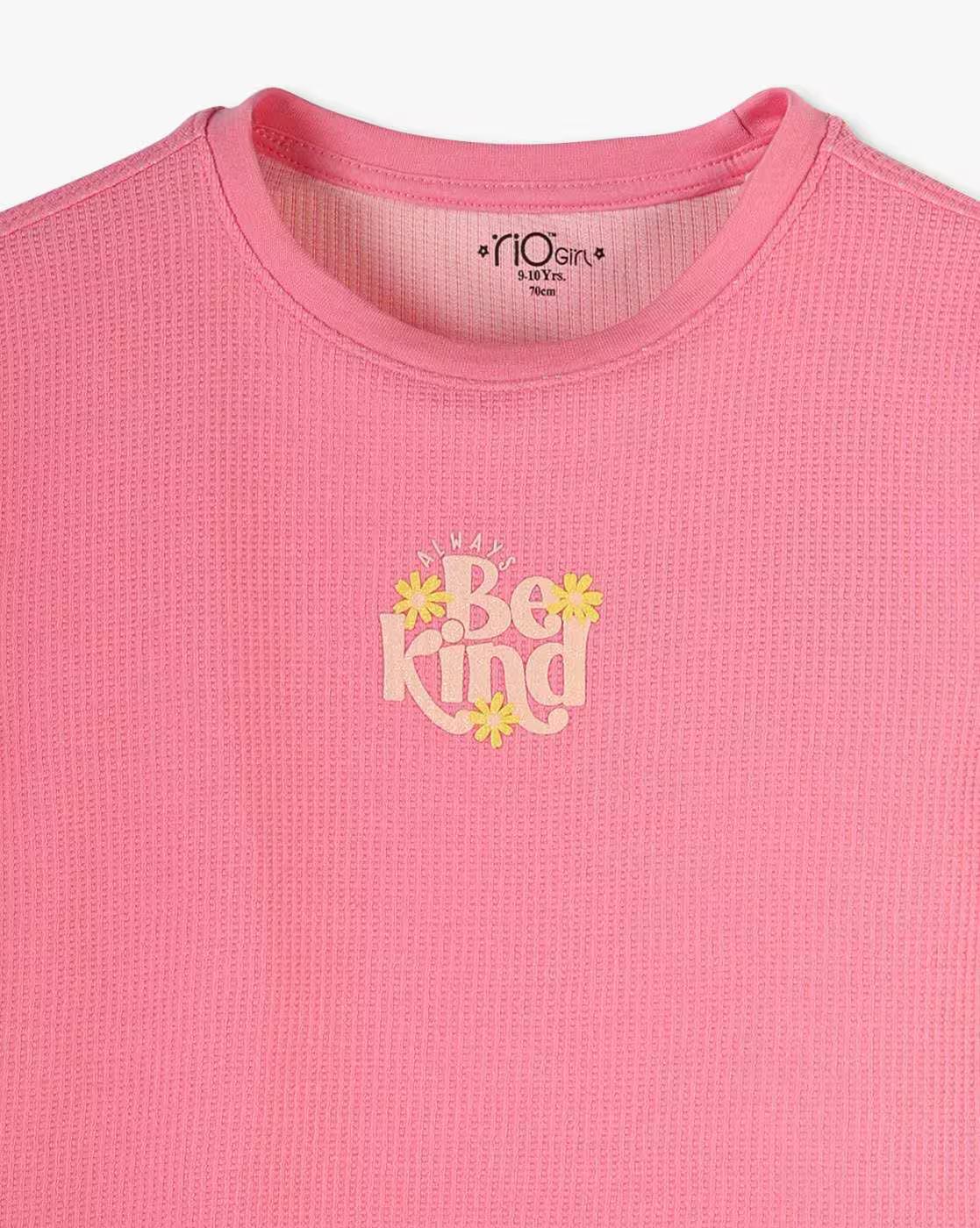 Girls Patterned Regular Fit Round-Neck T-Shirt