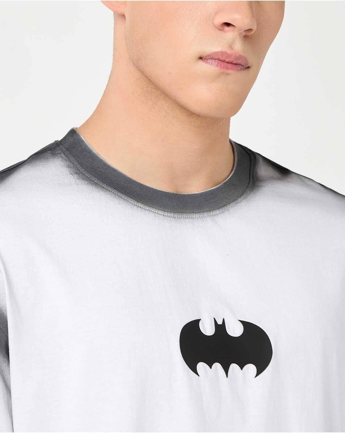 DC - Men's White Batman Graphic Printed Oversized T-shirt
