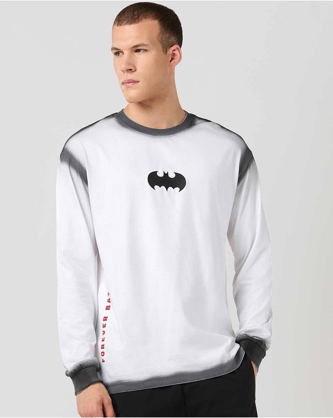 DC - Men's White Batman Graphic Printed Oversized T-shirt