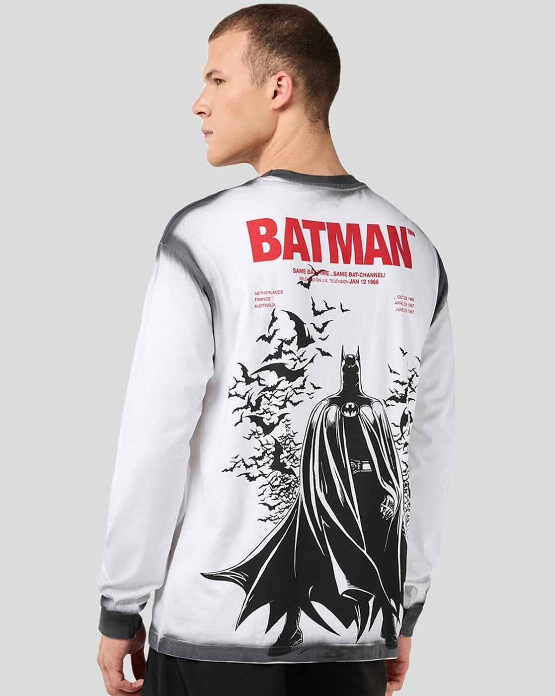 DC - Men's White Batman Graphic Printed Oversized T-shirt