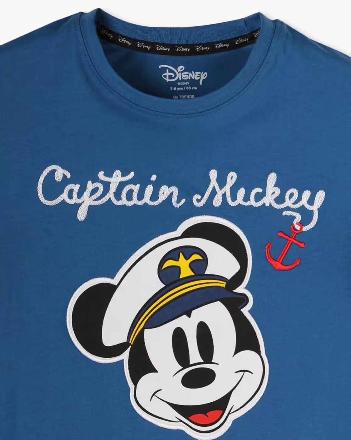 Boys Captain Mickey Mouse Print Tailored Fit Round-Neck T-Shirt