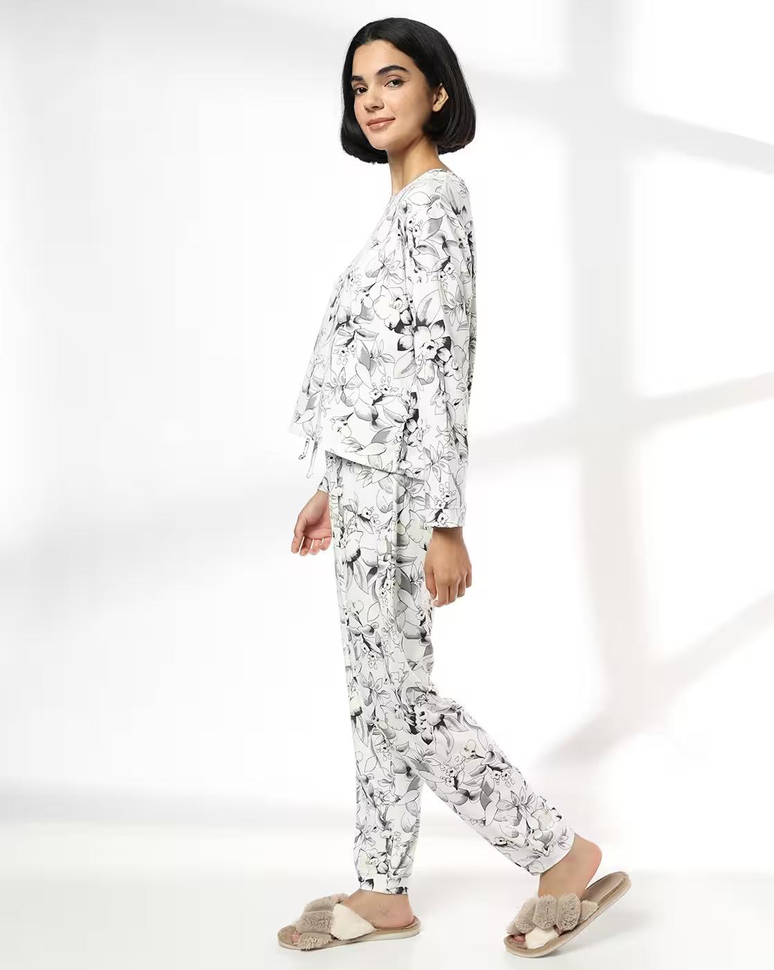 Women Floral Print Top & Pyjamas Set