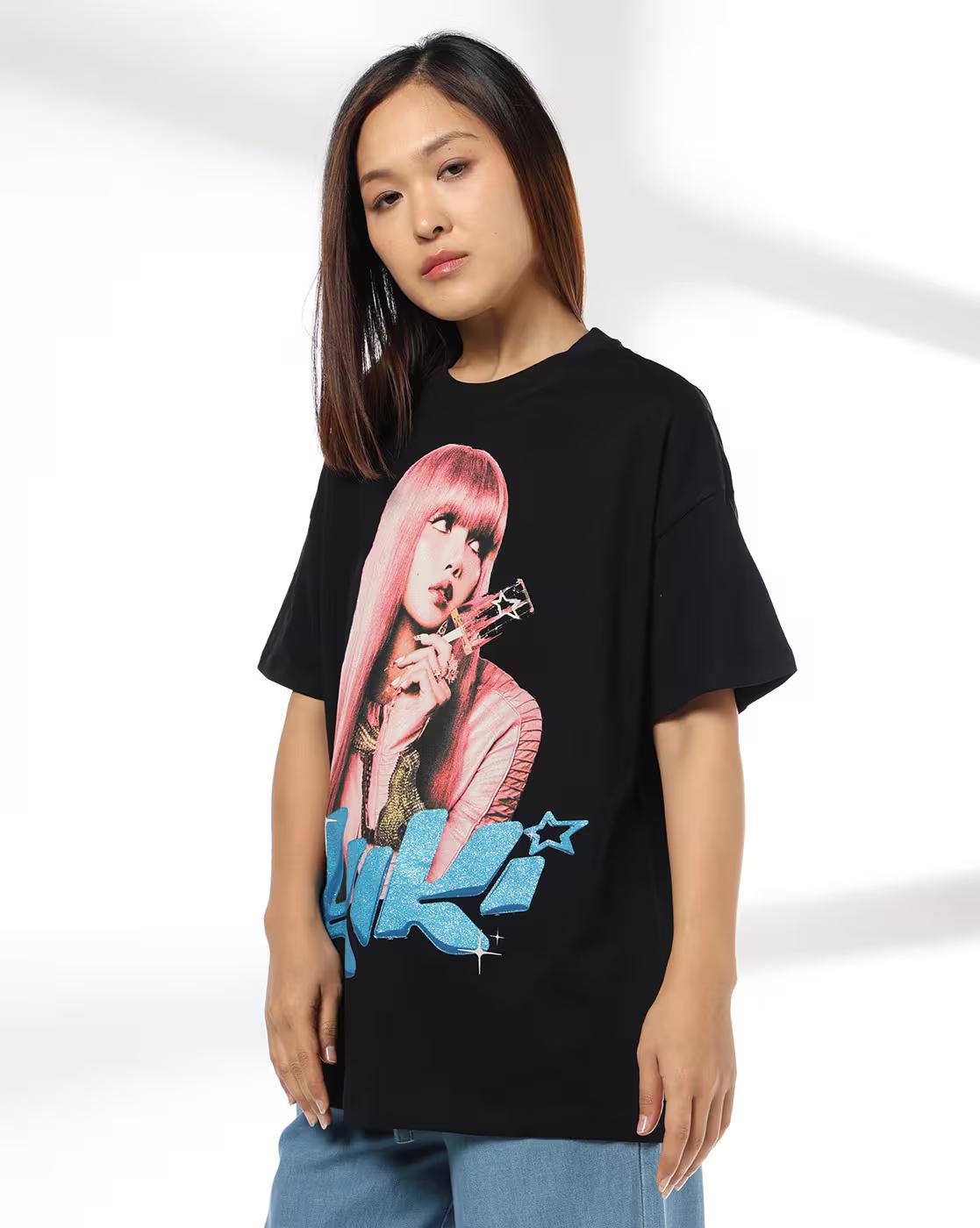 Women Graphic Print Oversized Crew-Neck T-Shirt
