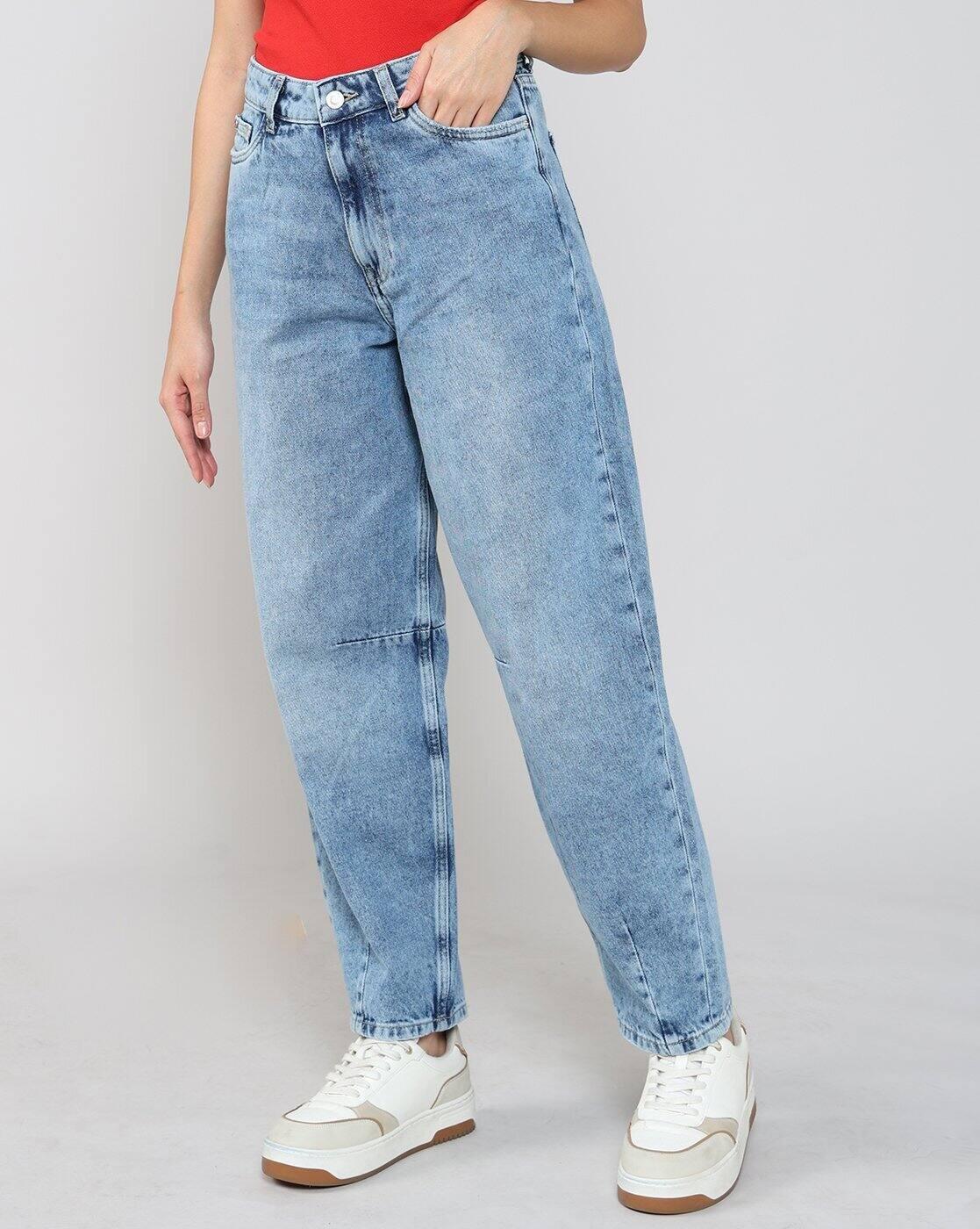 Women Heavily Washed Barrel Jeans