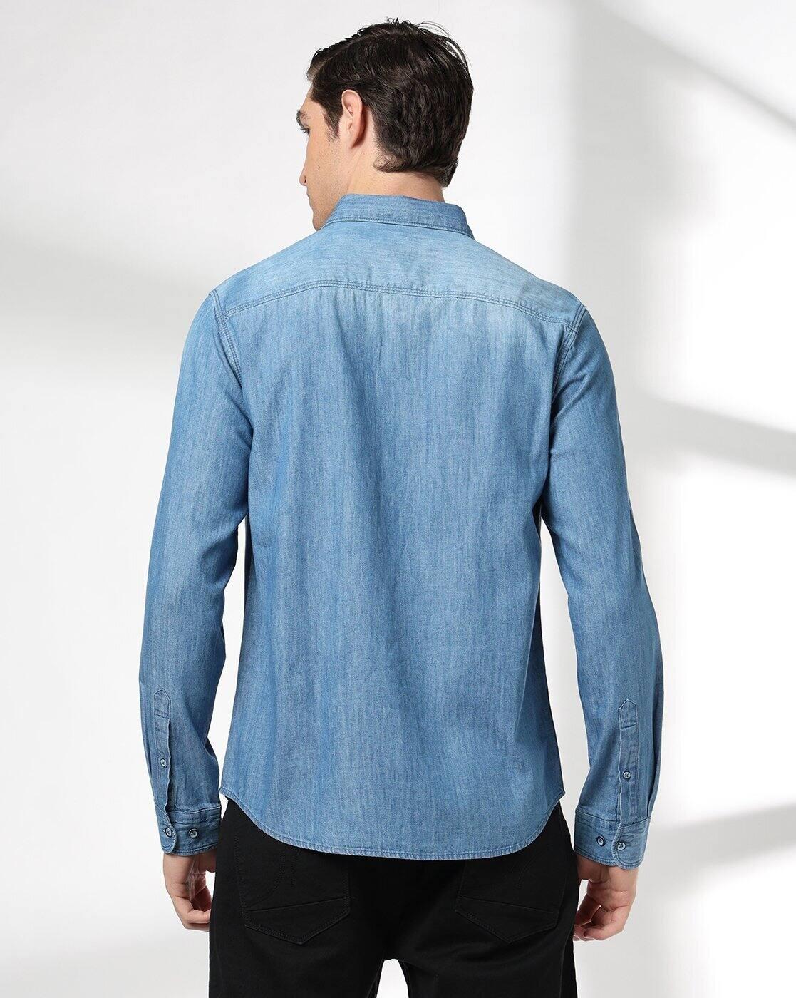 Men Washed Regular Fit Denim Shirt