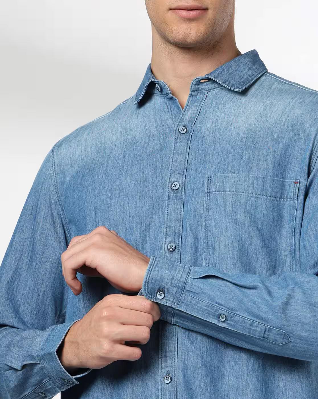 Men Washed Regular Fit Denim Shirt