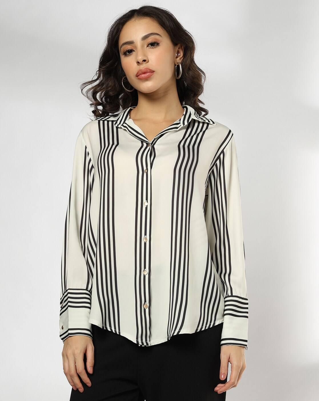 Women Striped Regular Fit Satin Shirt