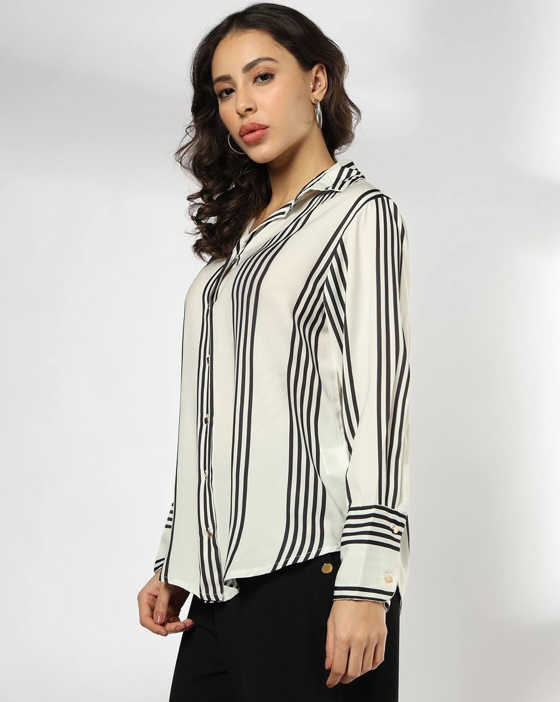 Women Striped Regular Fit Satin Shirt