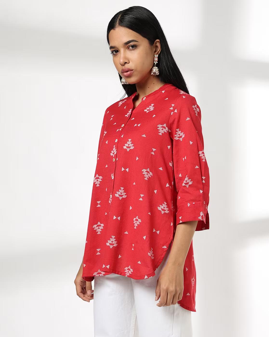Women Printed Mandarin-Collar Tunic