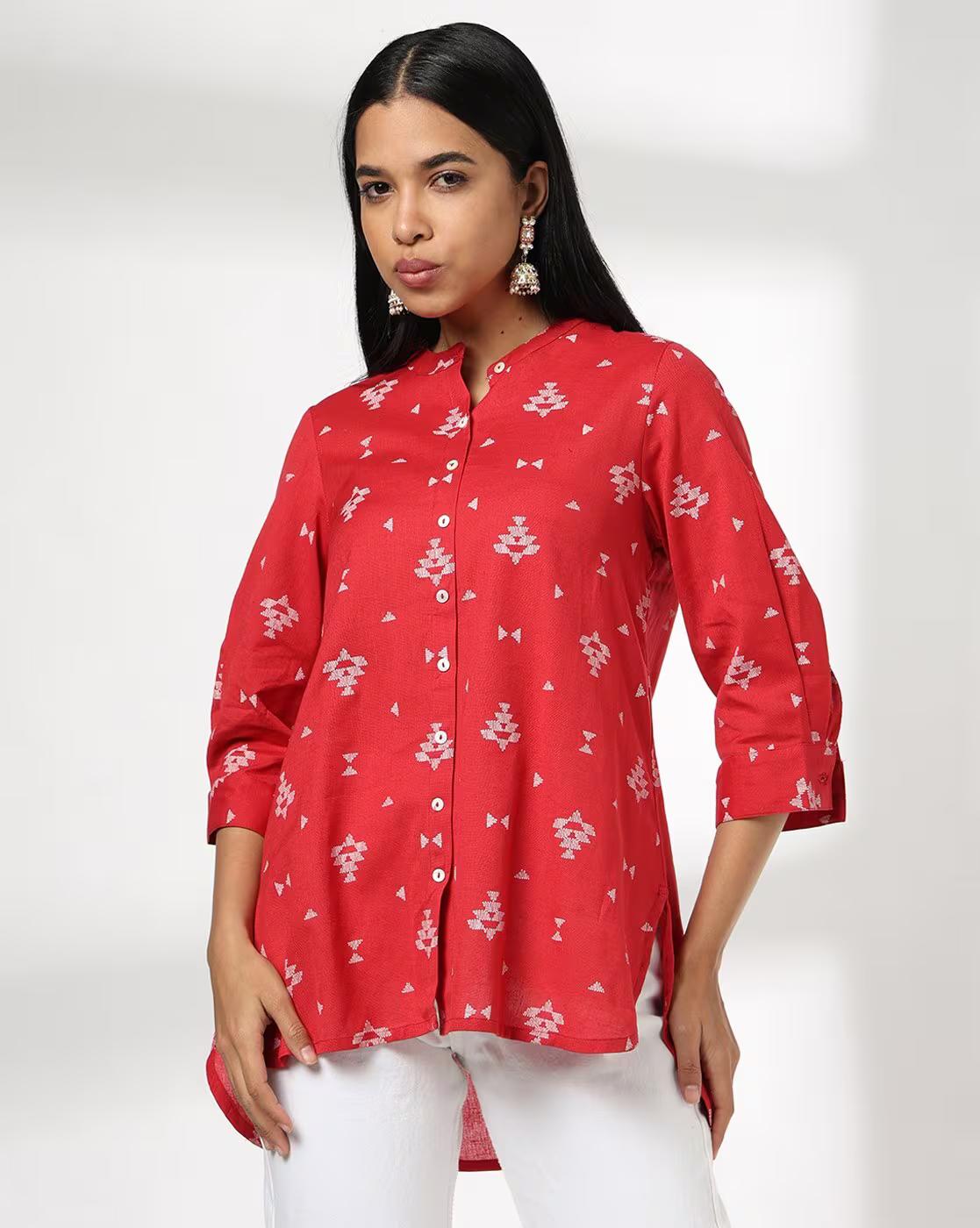 Women Printed Mandarin-Collar Tunic