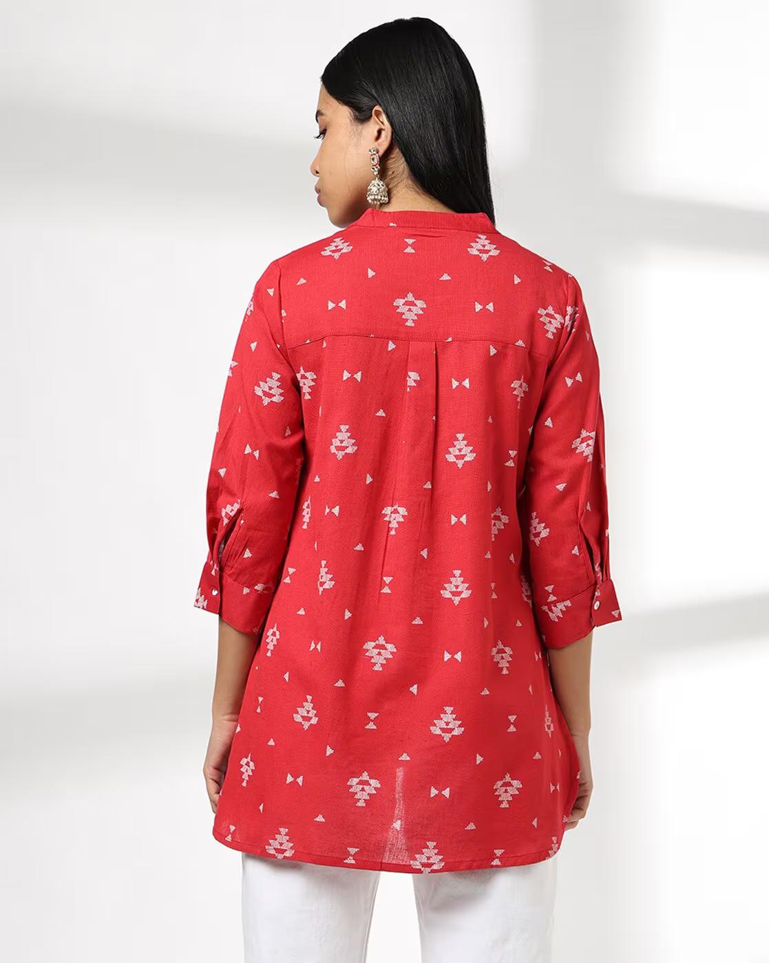Women Printed Mandarin-Collar Tunic