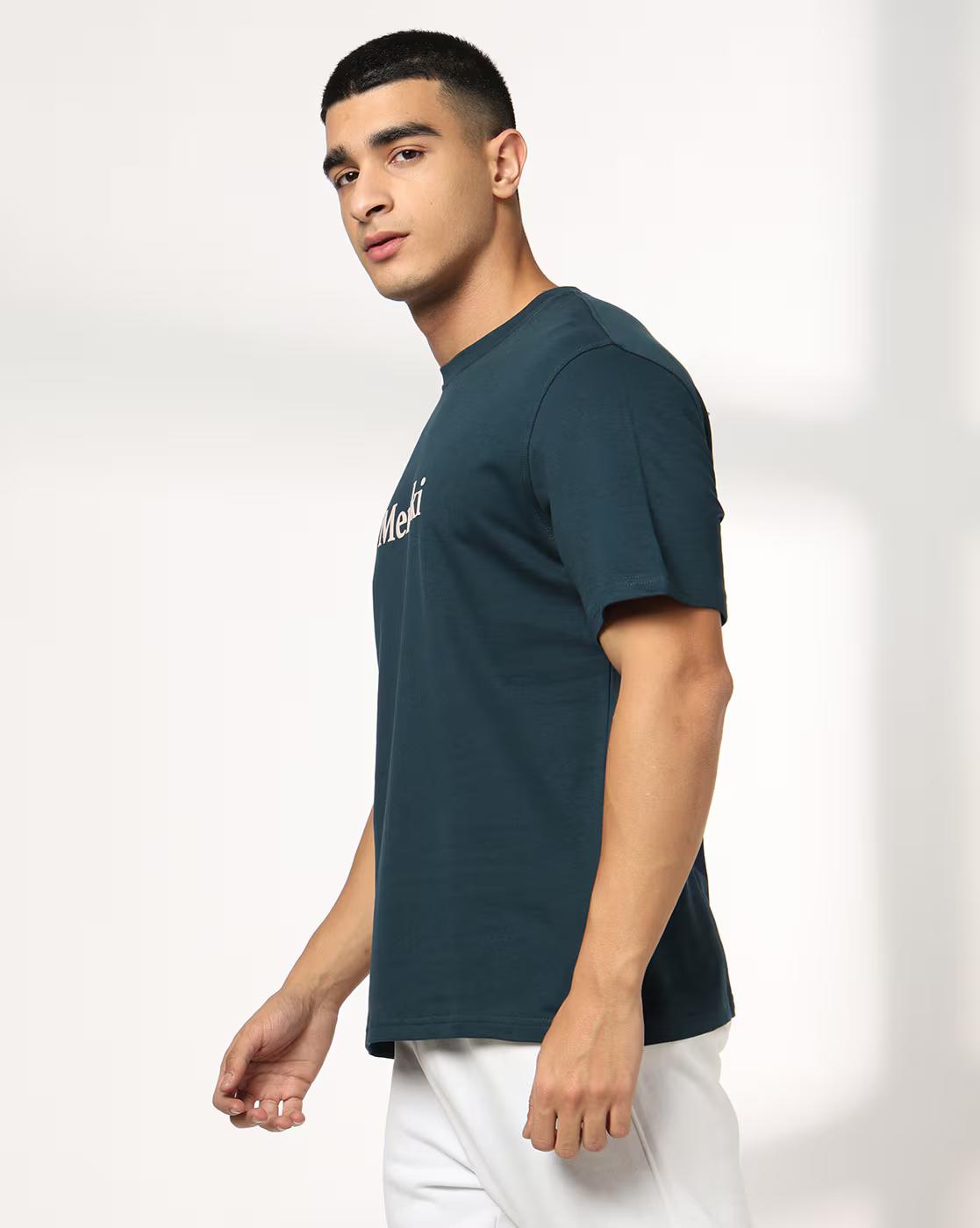 Men Back Printed Patch Detailed T-Shirt