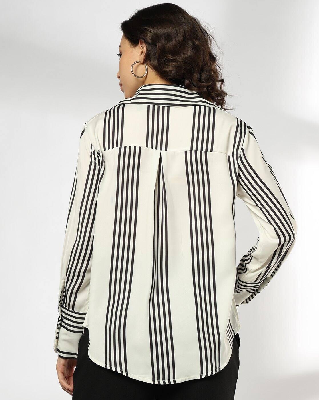 Women Striped Regular Fit Satin Shirt