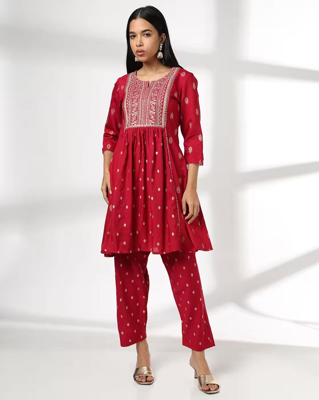 Women Embroidered Flared Kurta & Salwar Set