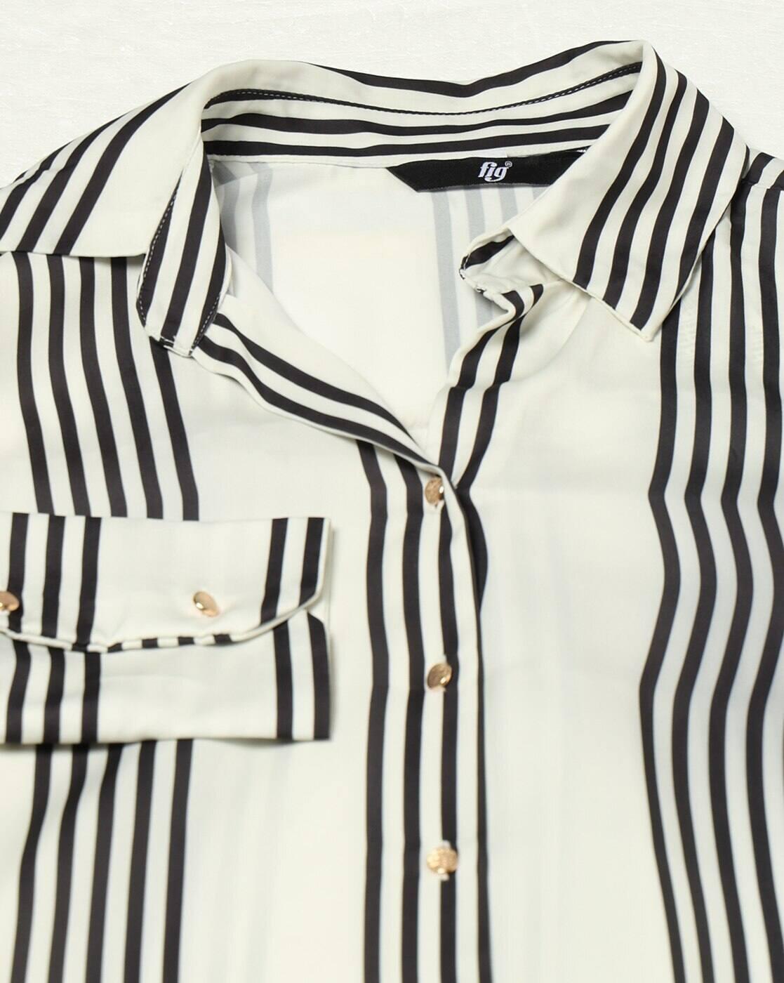 Women Striped Regular Fit Satin Shirt