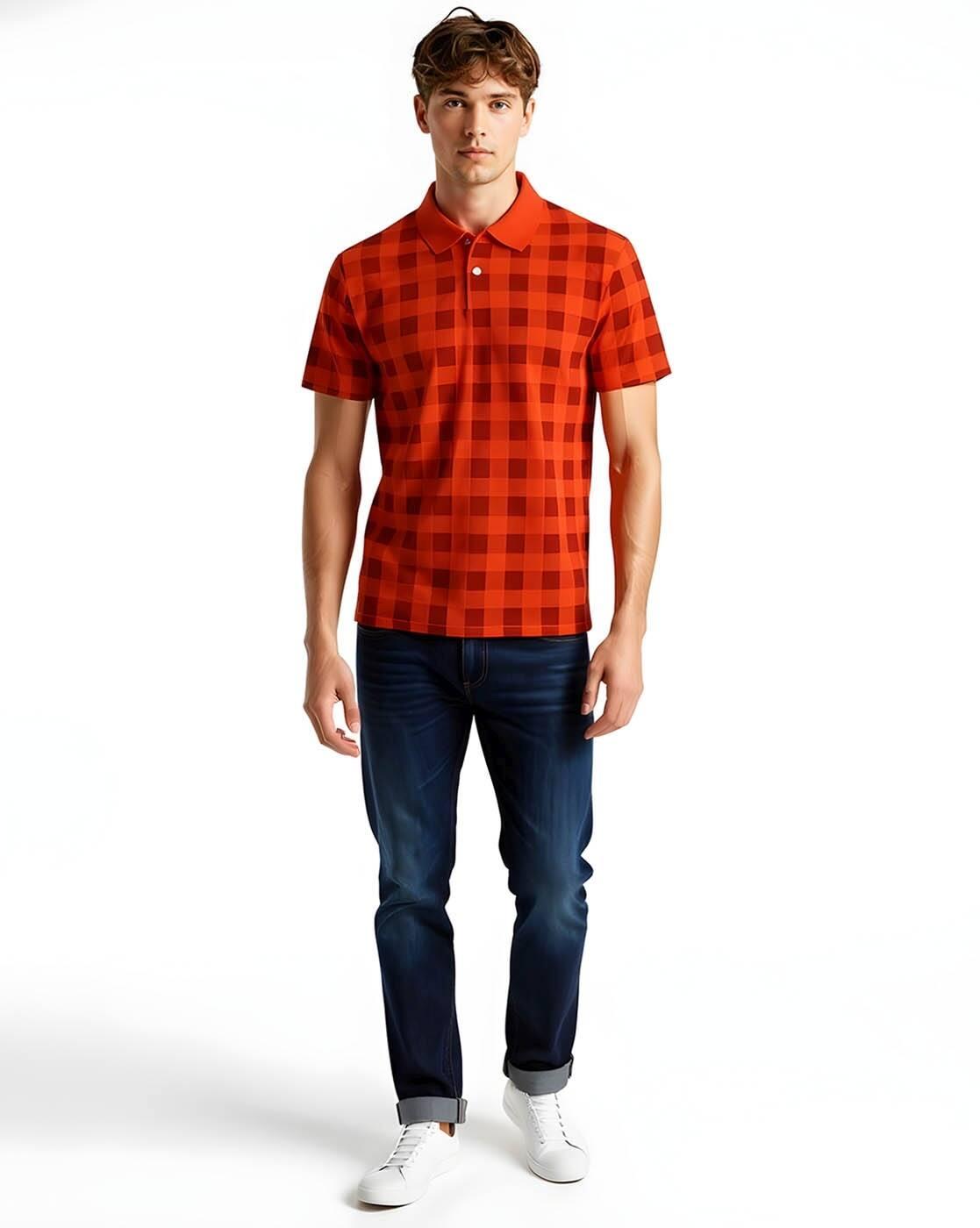 Men Checked Regular Fit Polo T-Shirt