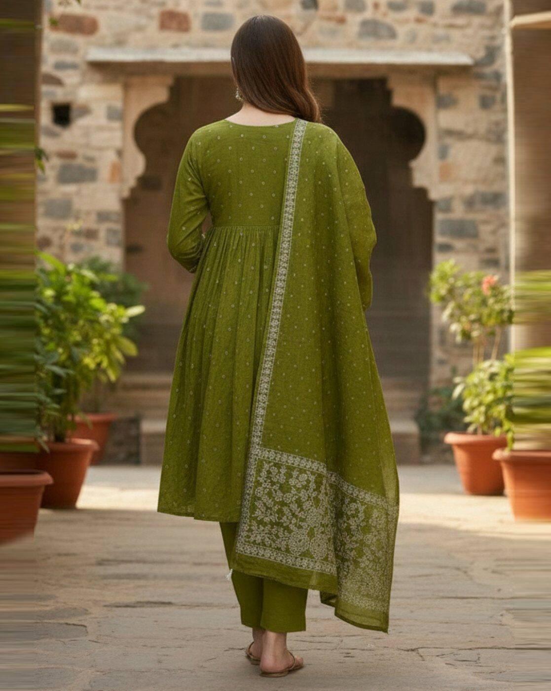 Women Embroidered Flared Kurta with Pants & Dupatta