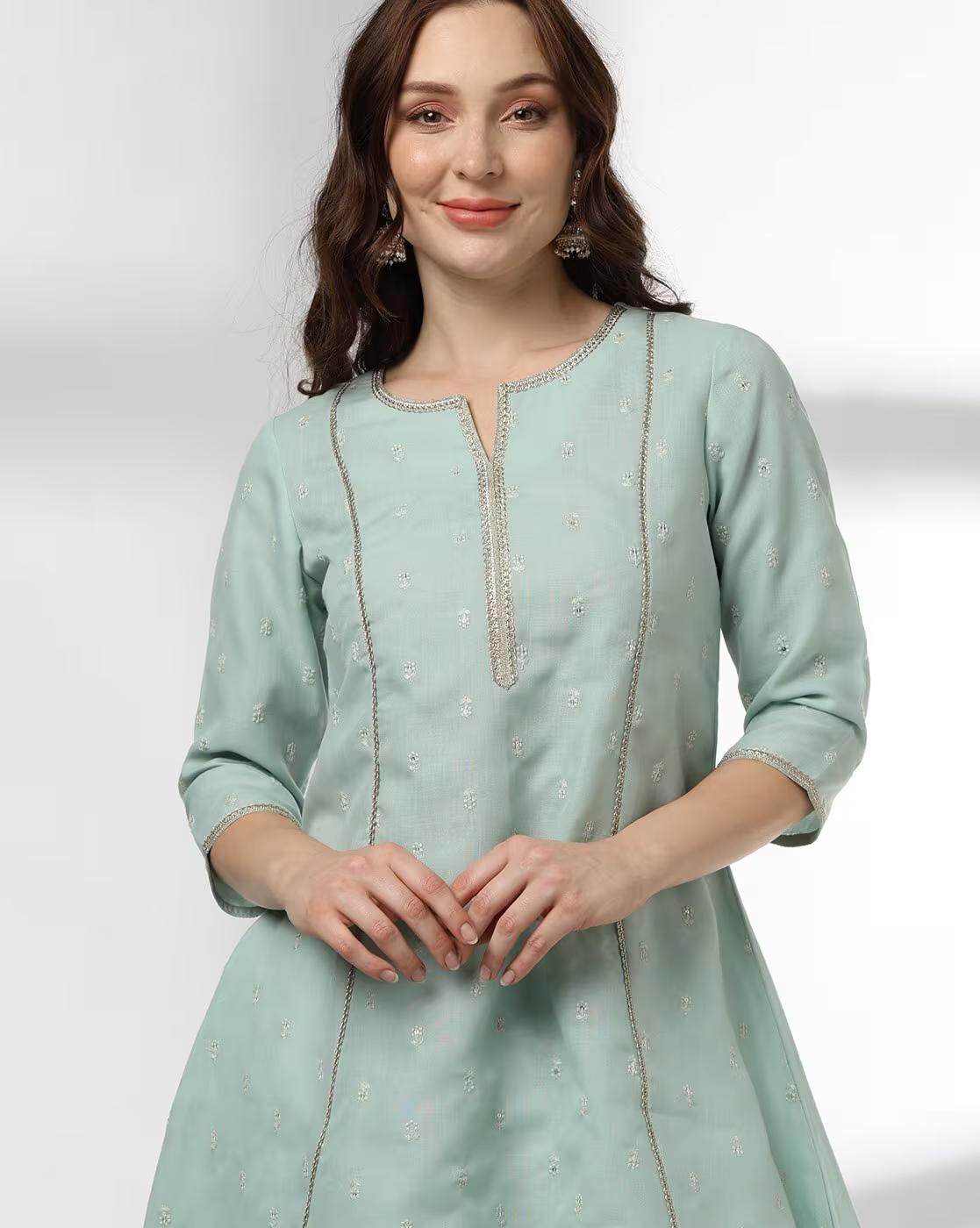 Women Embroidered Short Flared Kurta