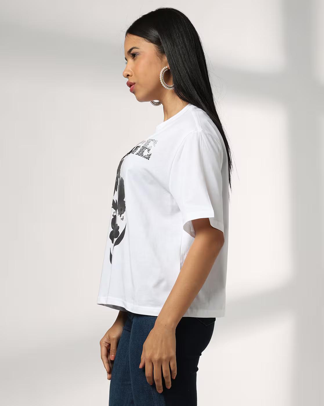 Women Graphic Print Boxy Fit Crew-Neck T-Shirt