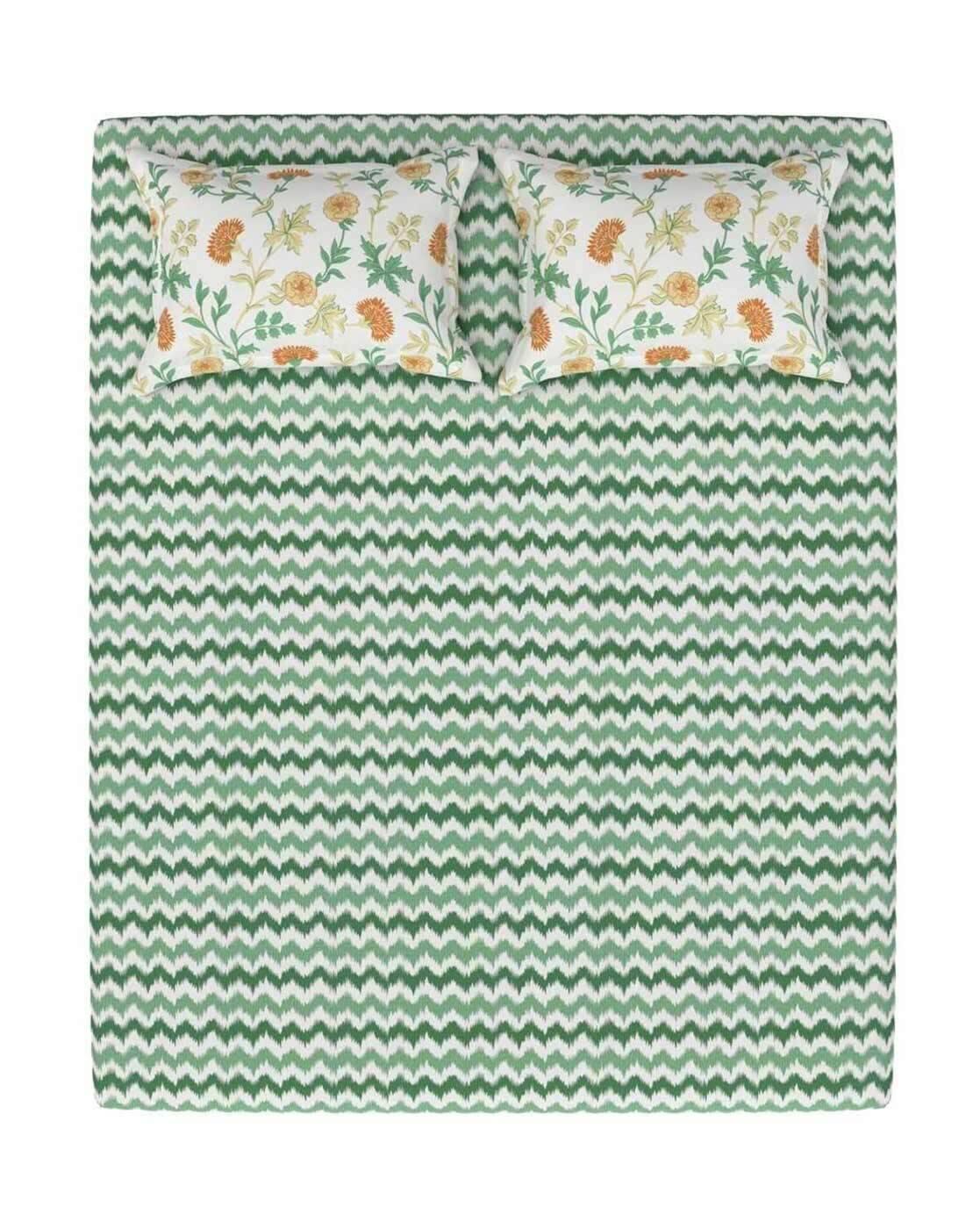 Cotton Printed Fitted Sheet with Pillow Covers