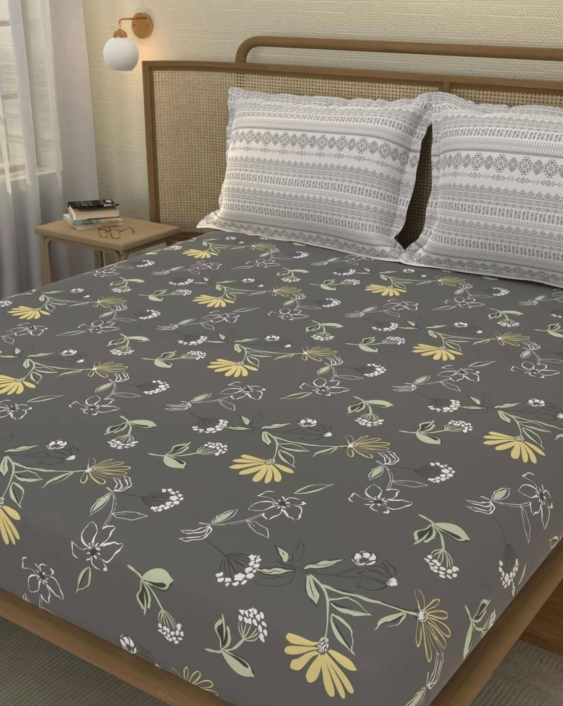Cotton Printed Fitted Sheet with Pillow Covers