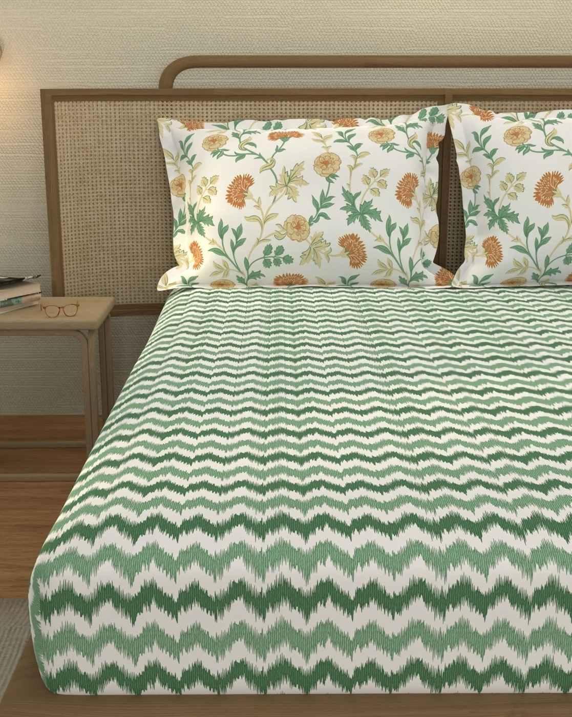 Cotton Printed Fitted Sheet with Pillow Covers