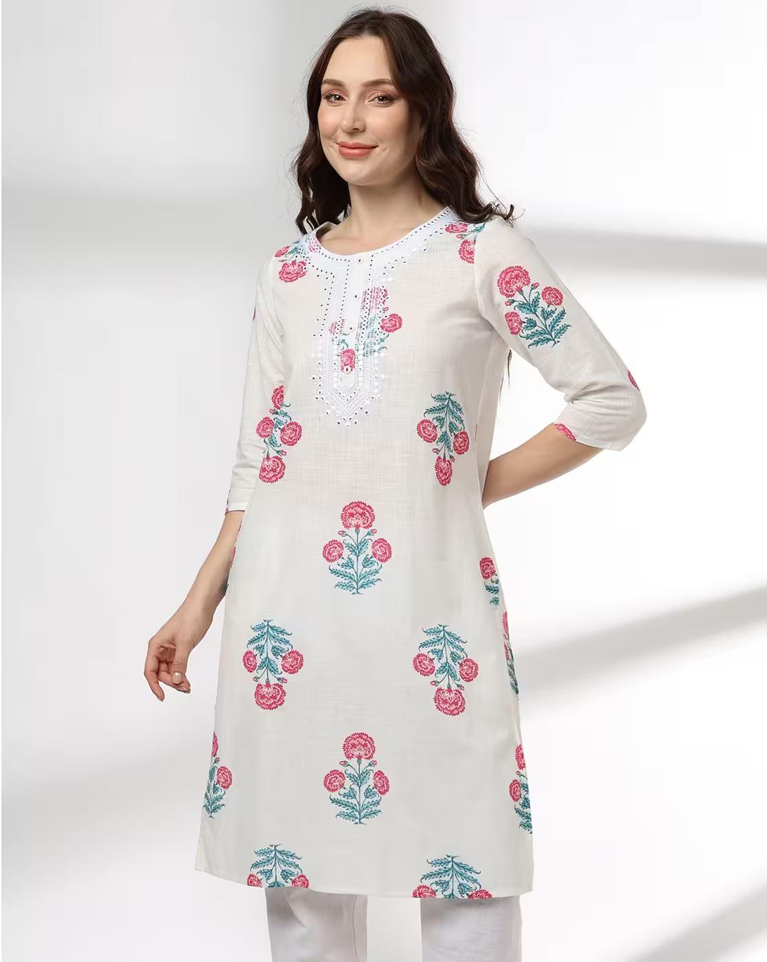 Women Floral Print Straight Kurta