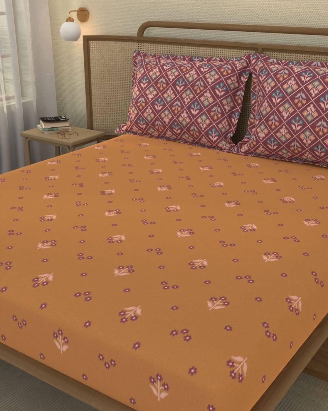 Cotton Printed Fitted Sheet with Pillow Covers