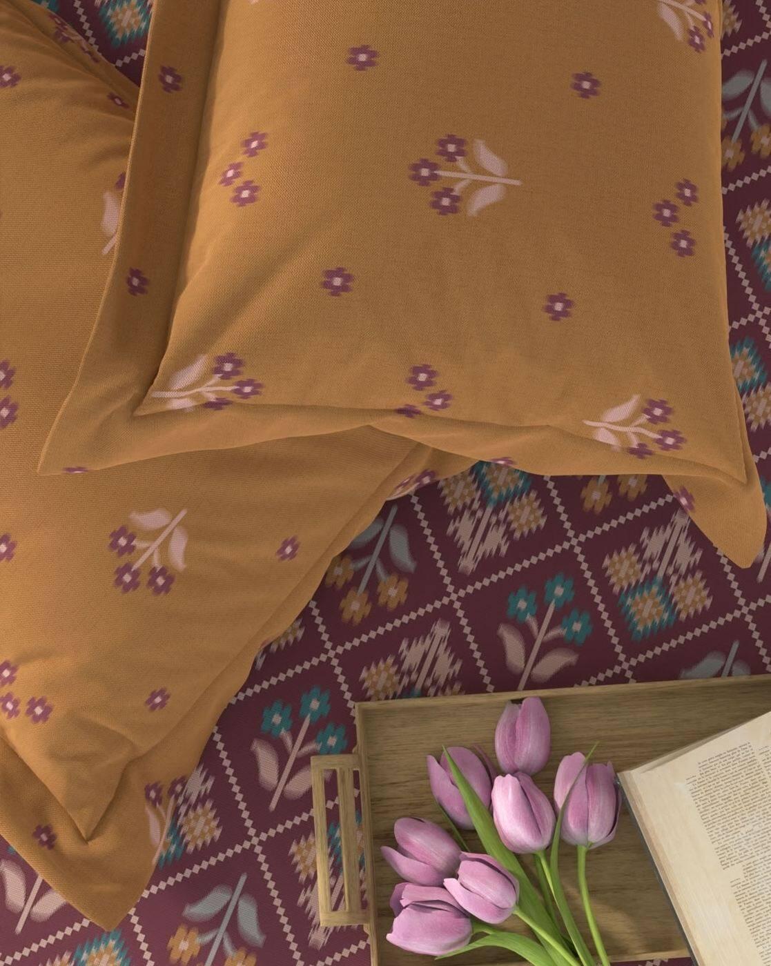 Printed Cotton Fitted Sheet with Pillow Covers