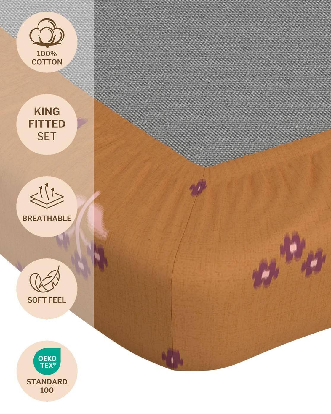 Cotton Printed Fitted Sheet with Pillow Covers