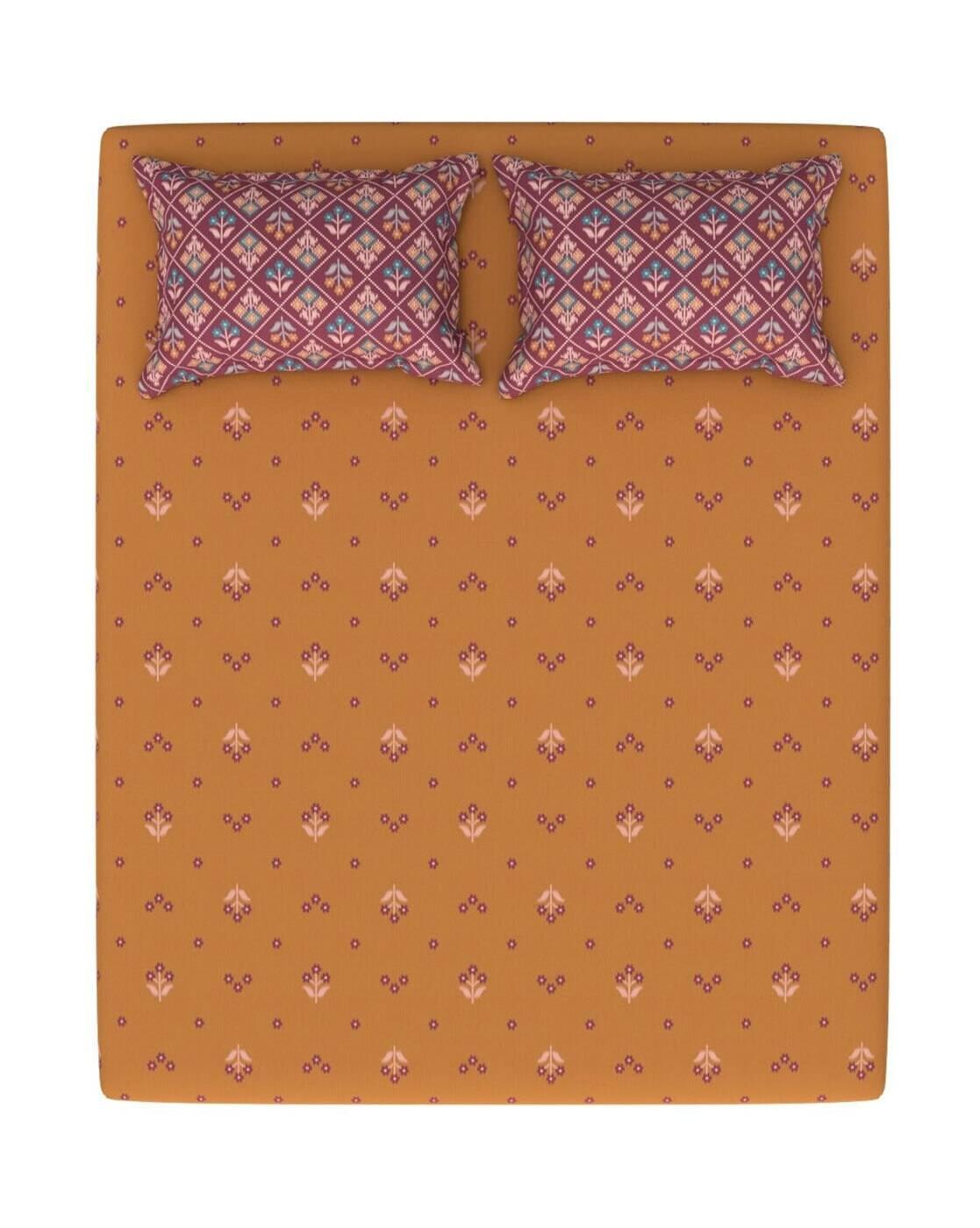 Cotton Printed Fitted Sheet with Pillow Covers
