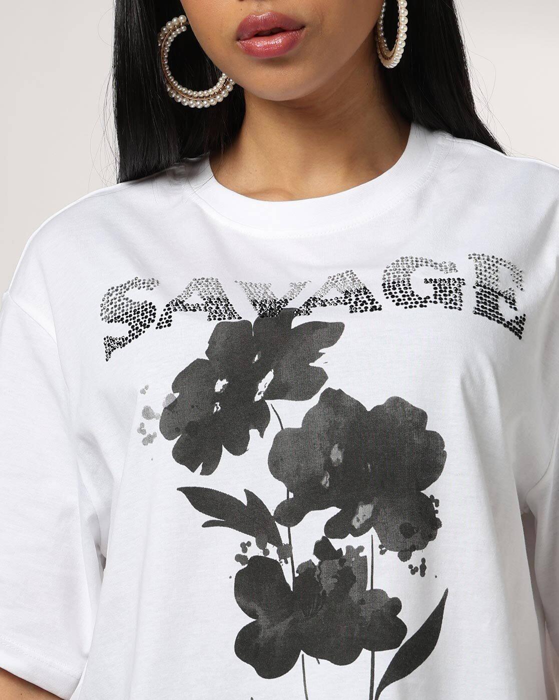 Women Graphic Print Boxy Fit Crew-Neck T-Shirt