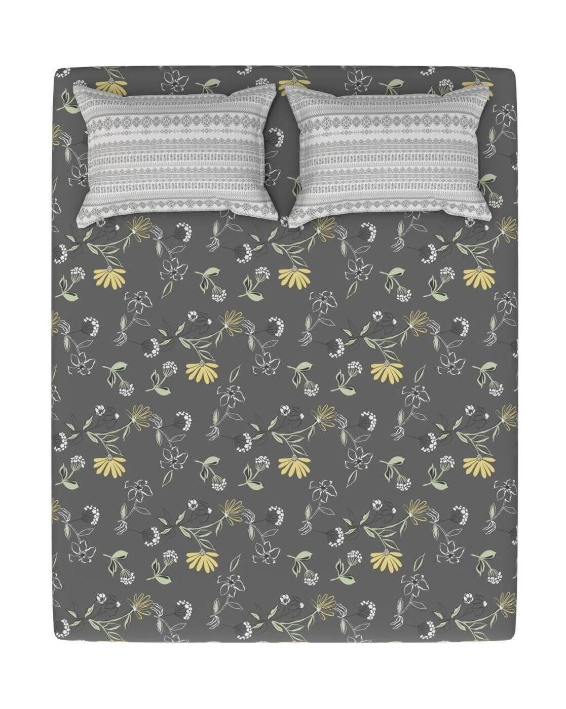 Cotton Printed Fitted Sheet with Pillow Covers
