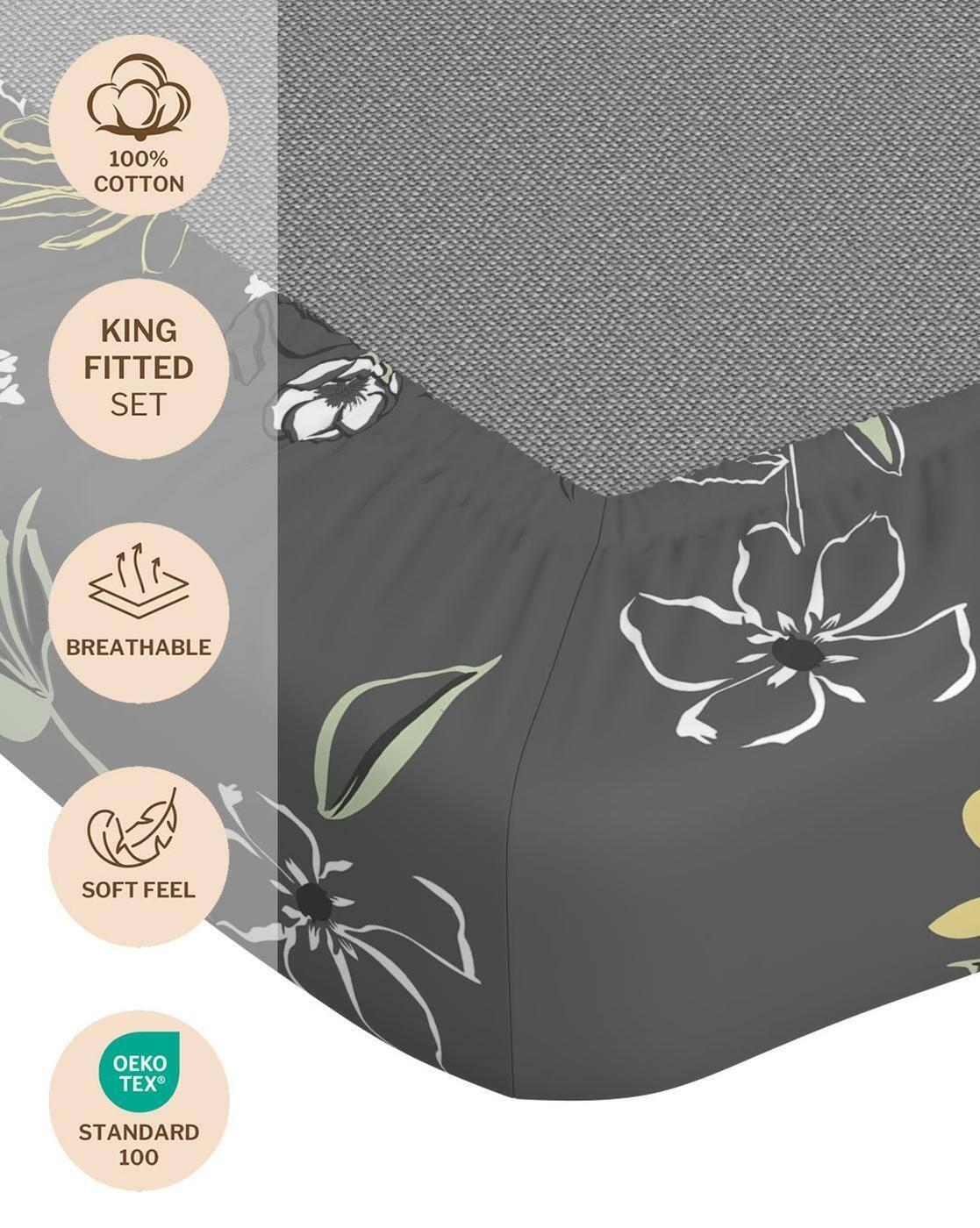 Cotton Printed Fitted Sheet with Pillow Covers