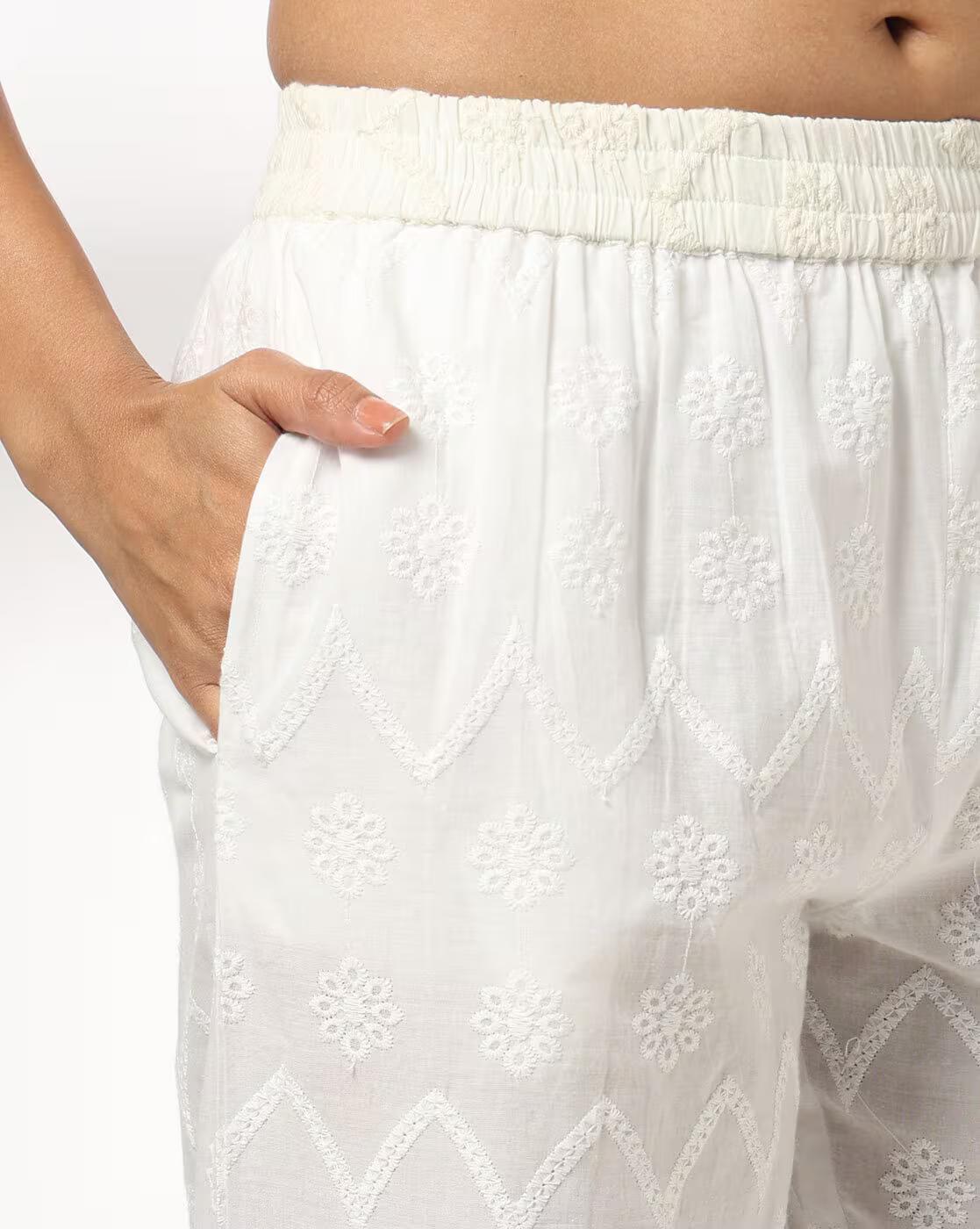 Women Schiffli Embroidered Relaxed Fit Pants