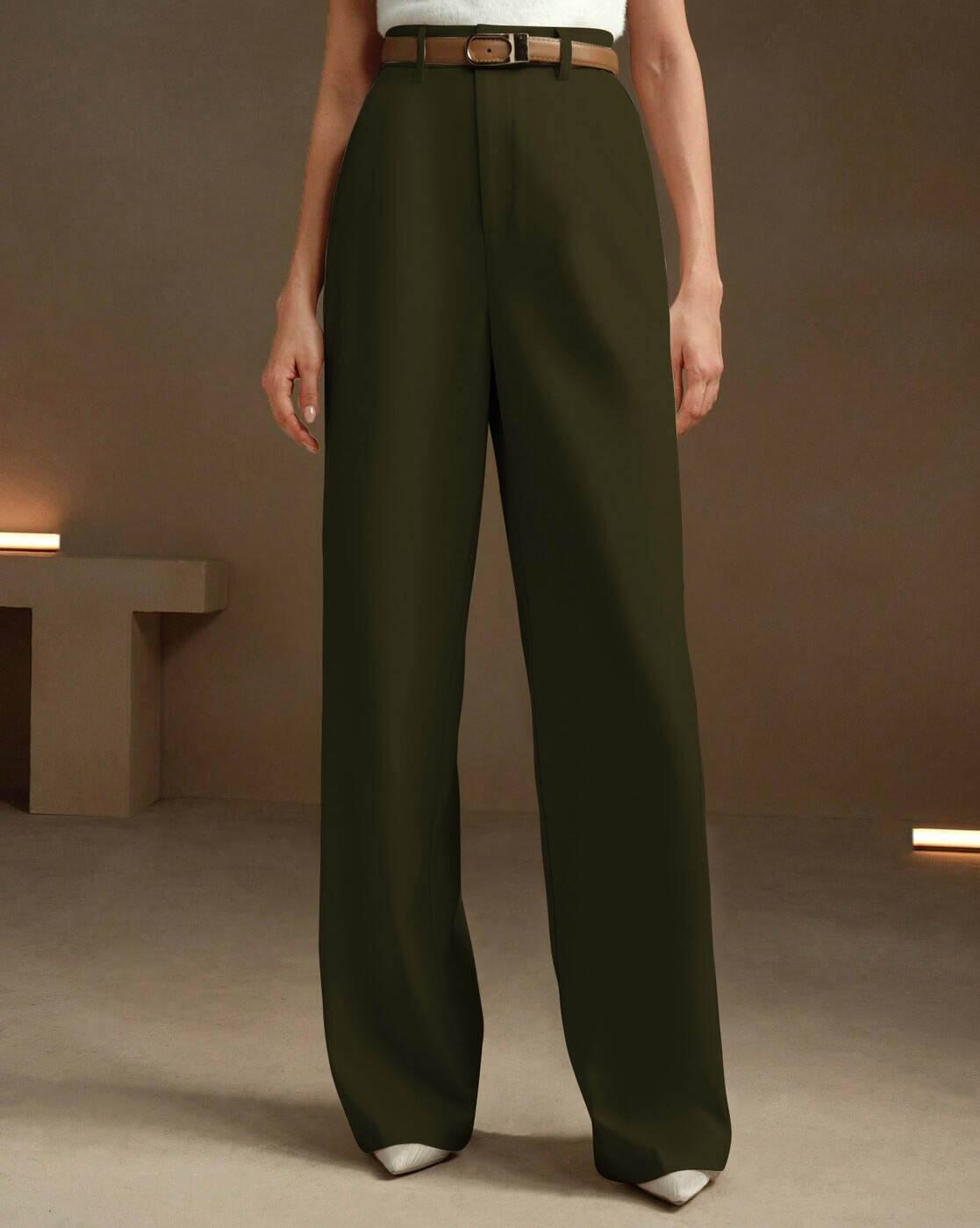 Women Straight Fit Flat-Front Trousers