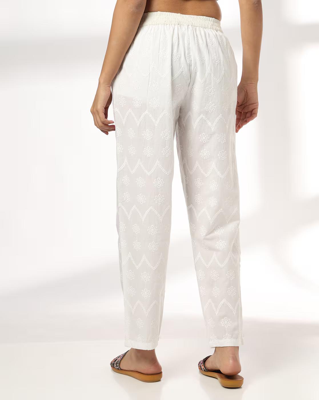 Women Schiffli Embroidered Relaxed Fit Pants