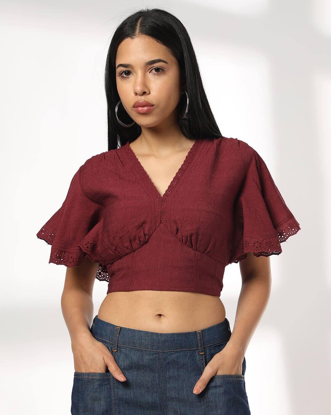 Women V-Neck Regular Fit Crop Top