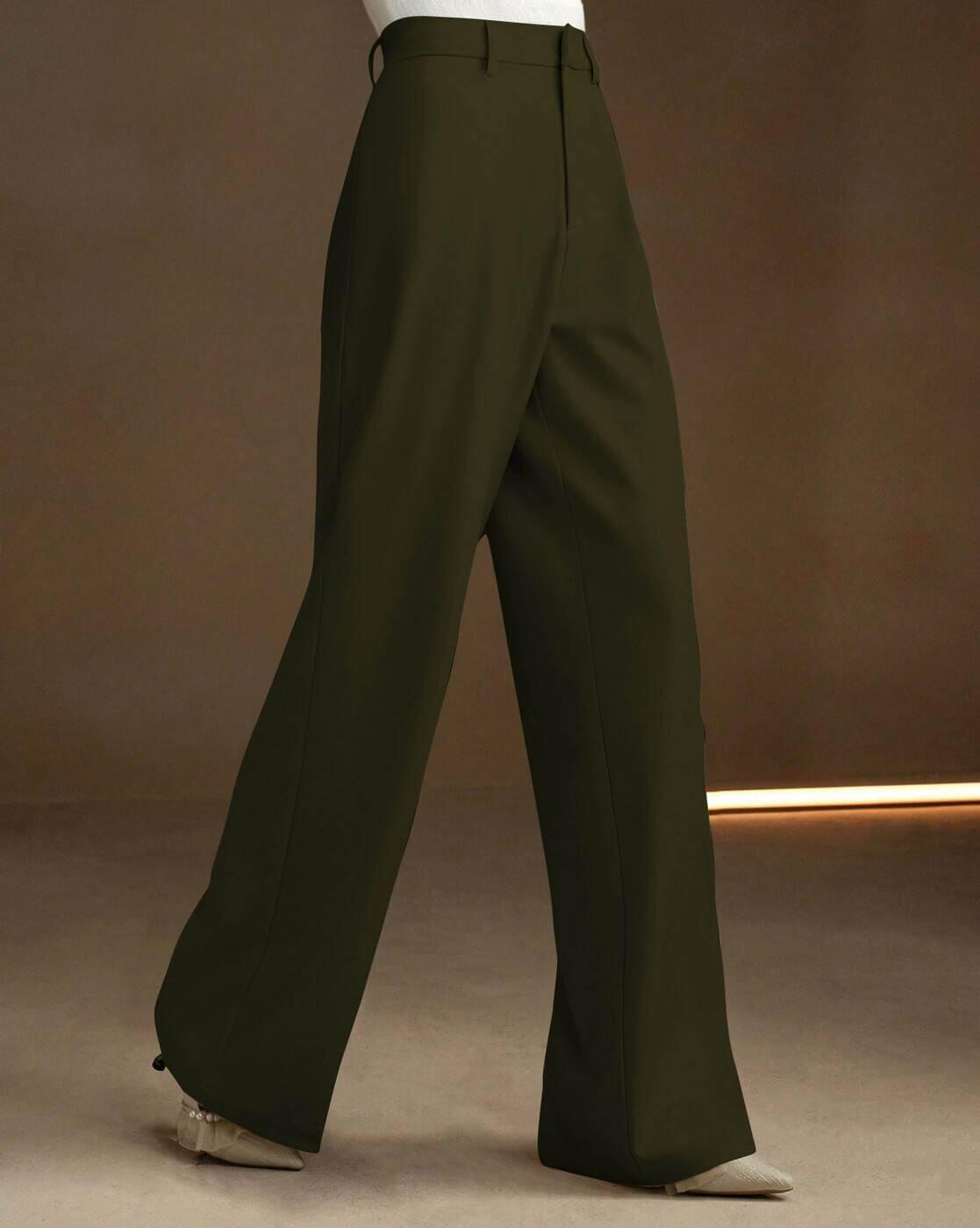 Women Straight Fit Flat-Front Trousers