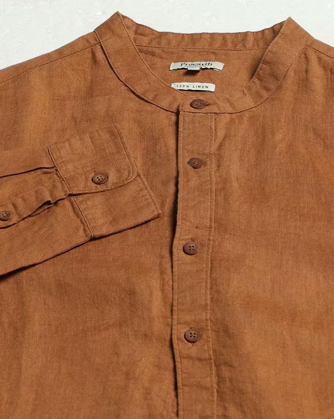LINEN MANDARIN COLLAR SHIR, MUSTARD, XXL