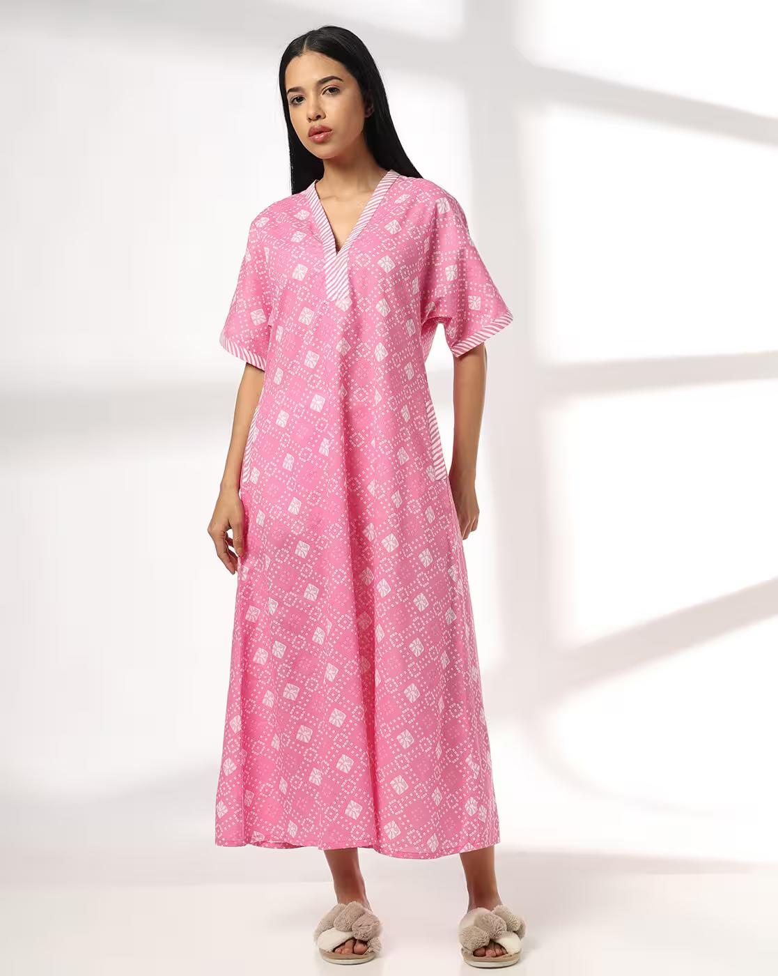 Nightie Stylised Neck Template, PINK, L
