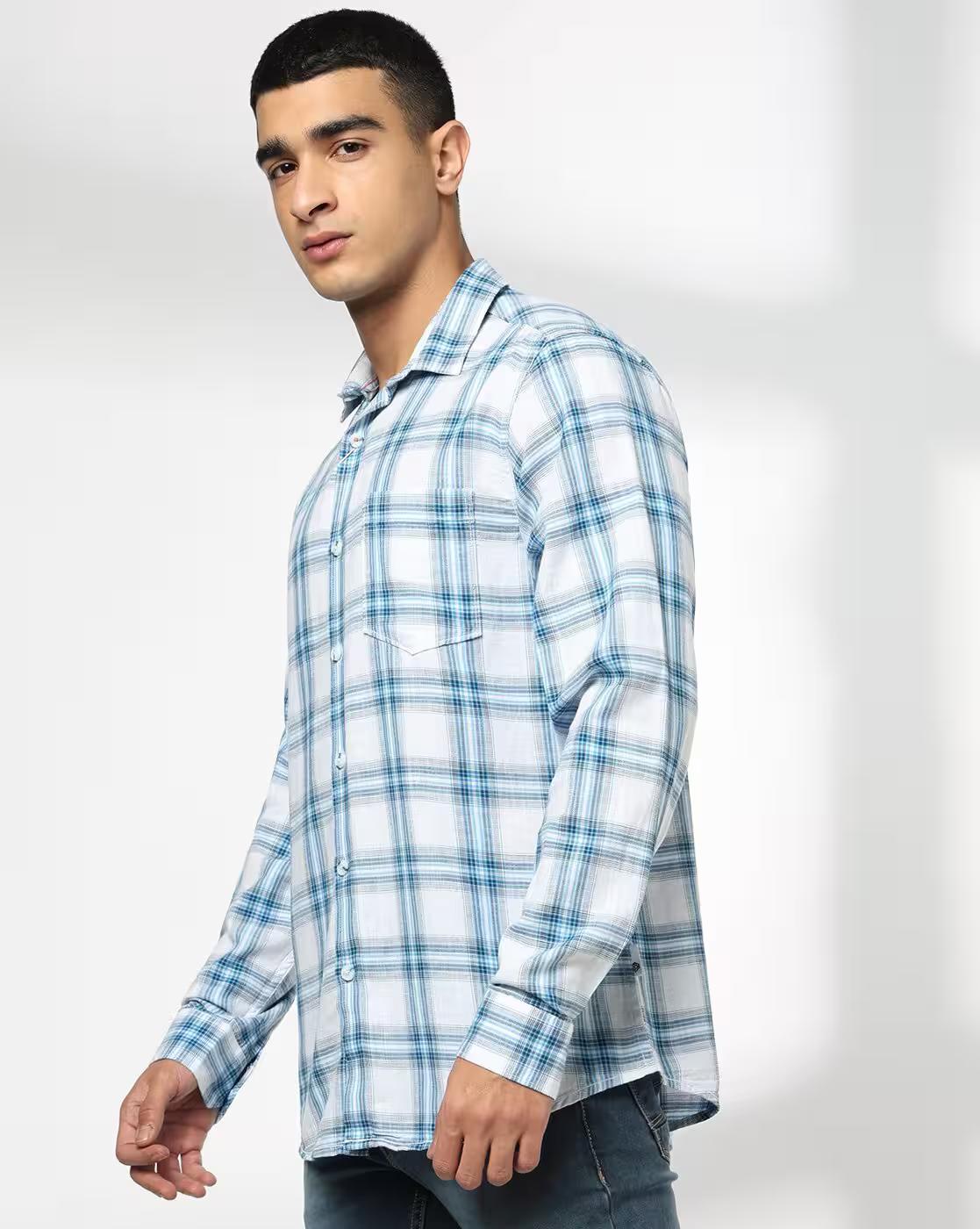 Men Checked Slim Fit Cotton Shirt with Patch Pocket
