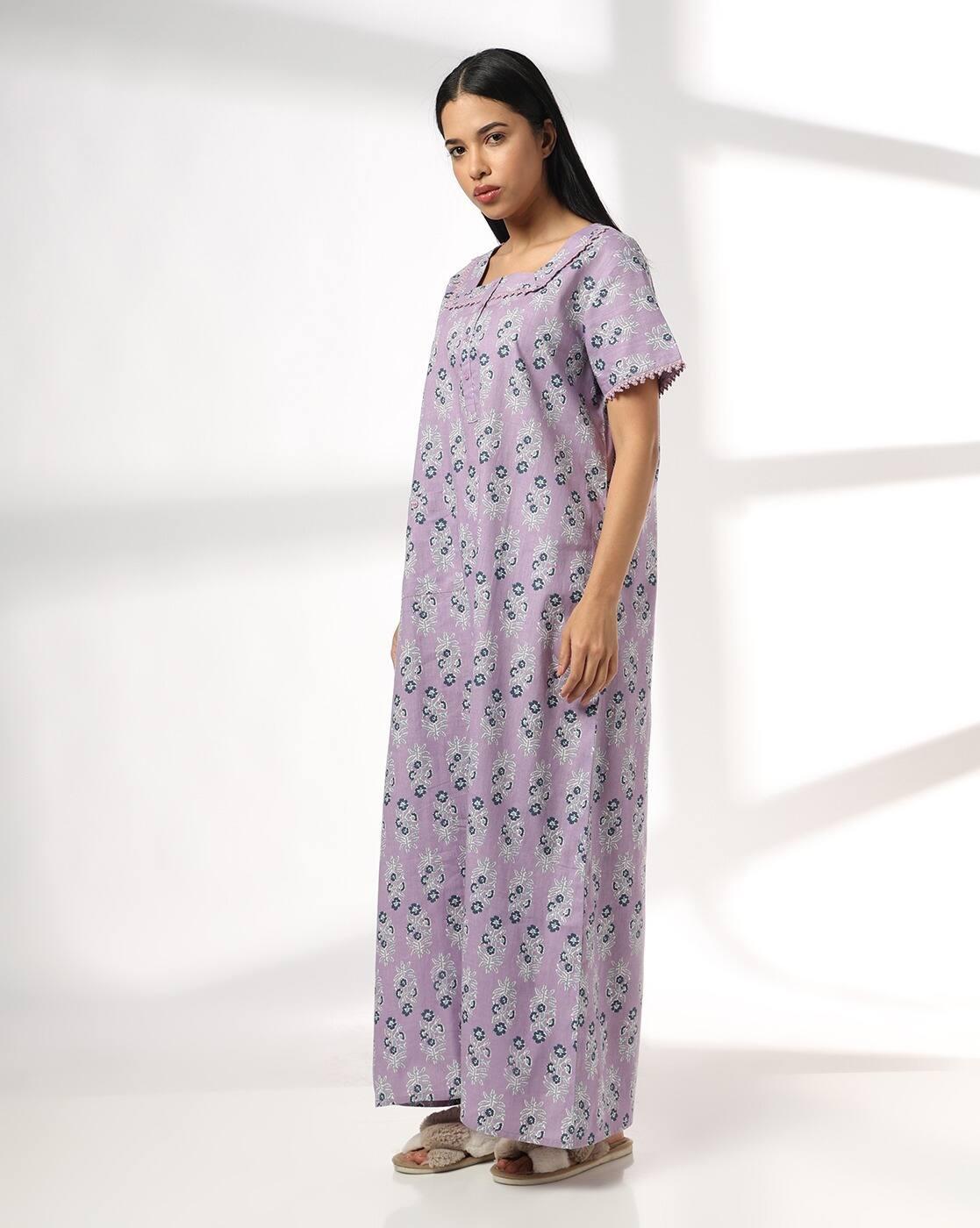 Nightie Stylised Neck Templa, LILAC, XXL