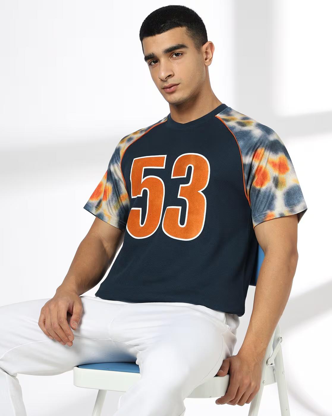 Men Cloud Print Regular Fit Crew-Neck T-Shirt