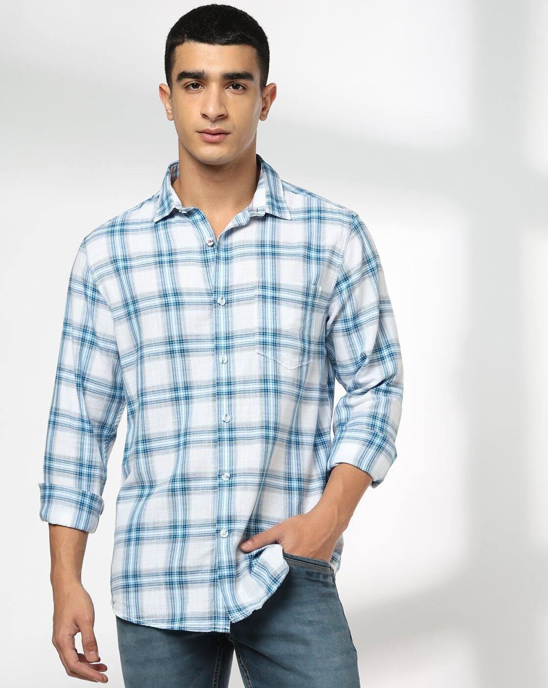 Men Checked Slim Fit Cotton Shirt with Patch Pocket